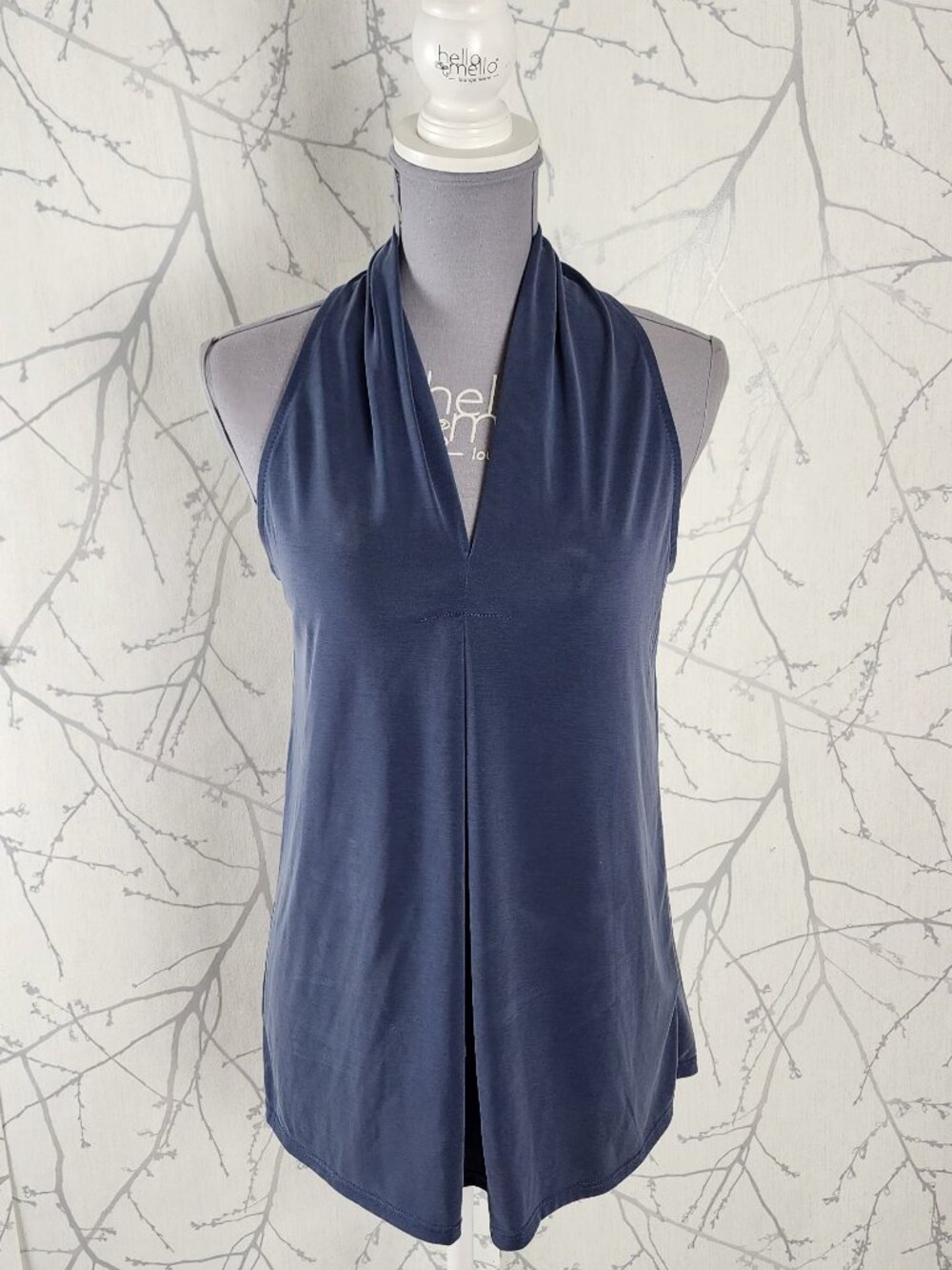 Green Envelope Navy Modal Blend Halter Drape Tank